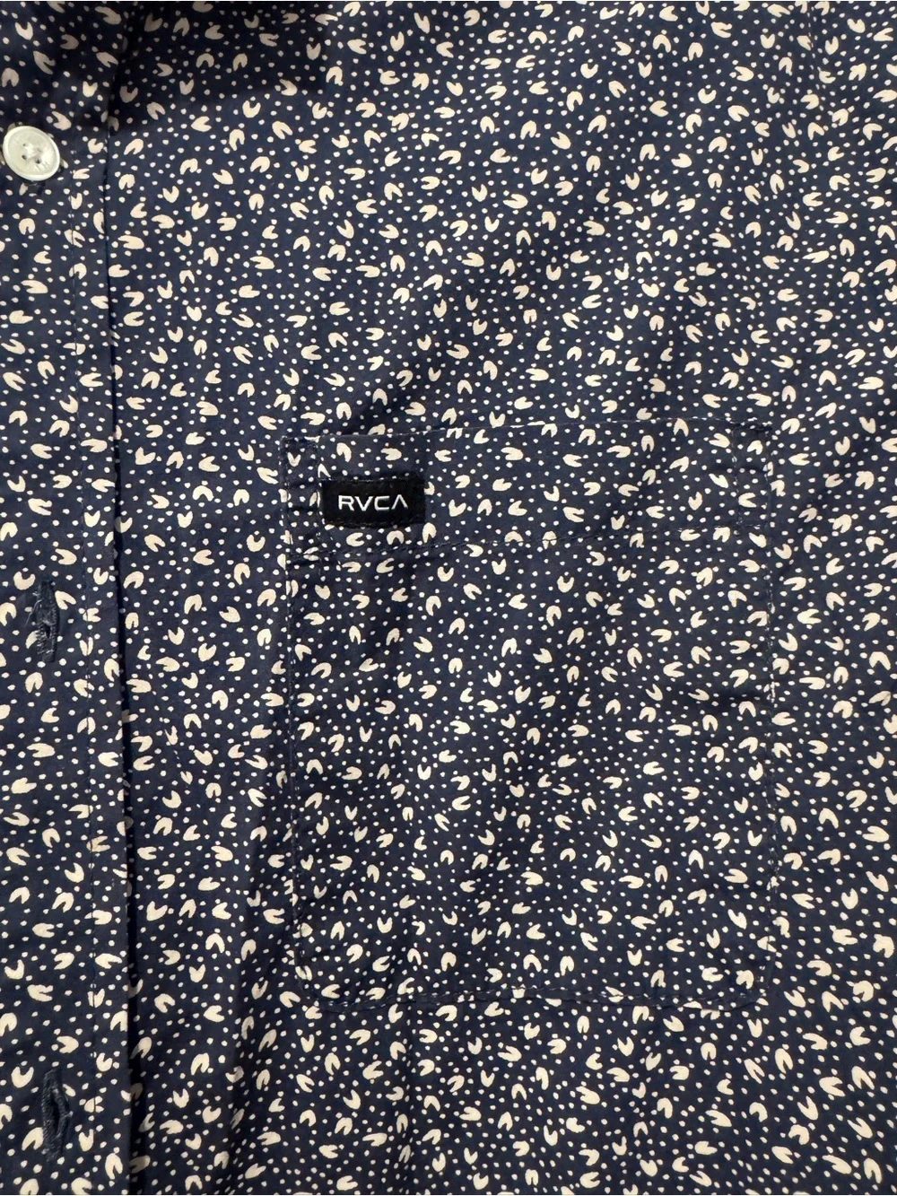 RVCA Navy Abstract Print Short Sleeve Button-Up Shirt | Regular Fit | Size Mediu